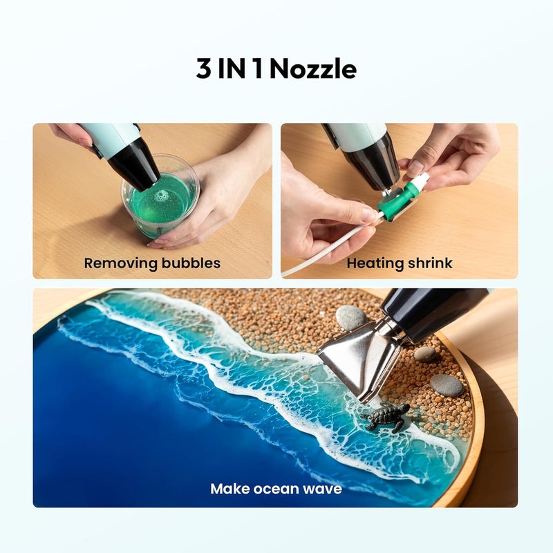 Resiners Heat Gun for Resin, 350W Fast Heating Dual Temp Heat Gun (482°F~662°F) with 3 Nozzles & 3 Silicone Covers, 4.9Ft Long Heat Gun for Bubble Remove,Vinyl Shrink Wrap,Candle Making,Epoxy Resin - Image 2
